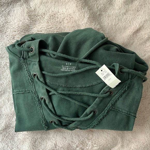 NWT Aerie Lace-Up Sweatshirt Hoodie Green Size S - Picture 5 of 9
